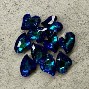Set Of 10 Azure Blue Austrian Crystal Irregular Heart Charms (Style #5730)
